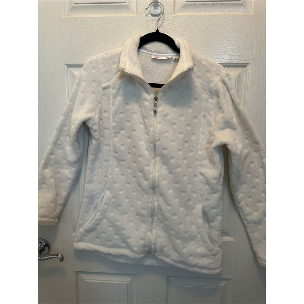jason maxwell Off-White Textured Dot Fleece Zip-Up Jacket Size Small